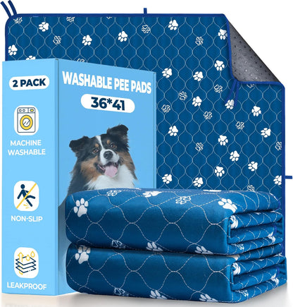 Fostanfly Washable Pee Pads for Dogs, 2 Pack Large 36"x41" Ultra-Absorbent and Leak-Proof Non-Slip Reusable Potty Training Pads for Dogs, Cats, Puppy, Potty Training of Add 8 Lanyards