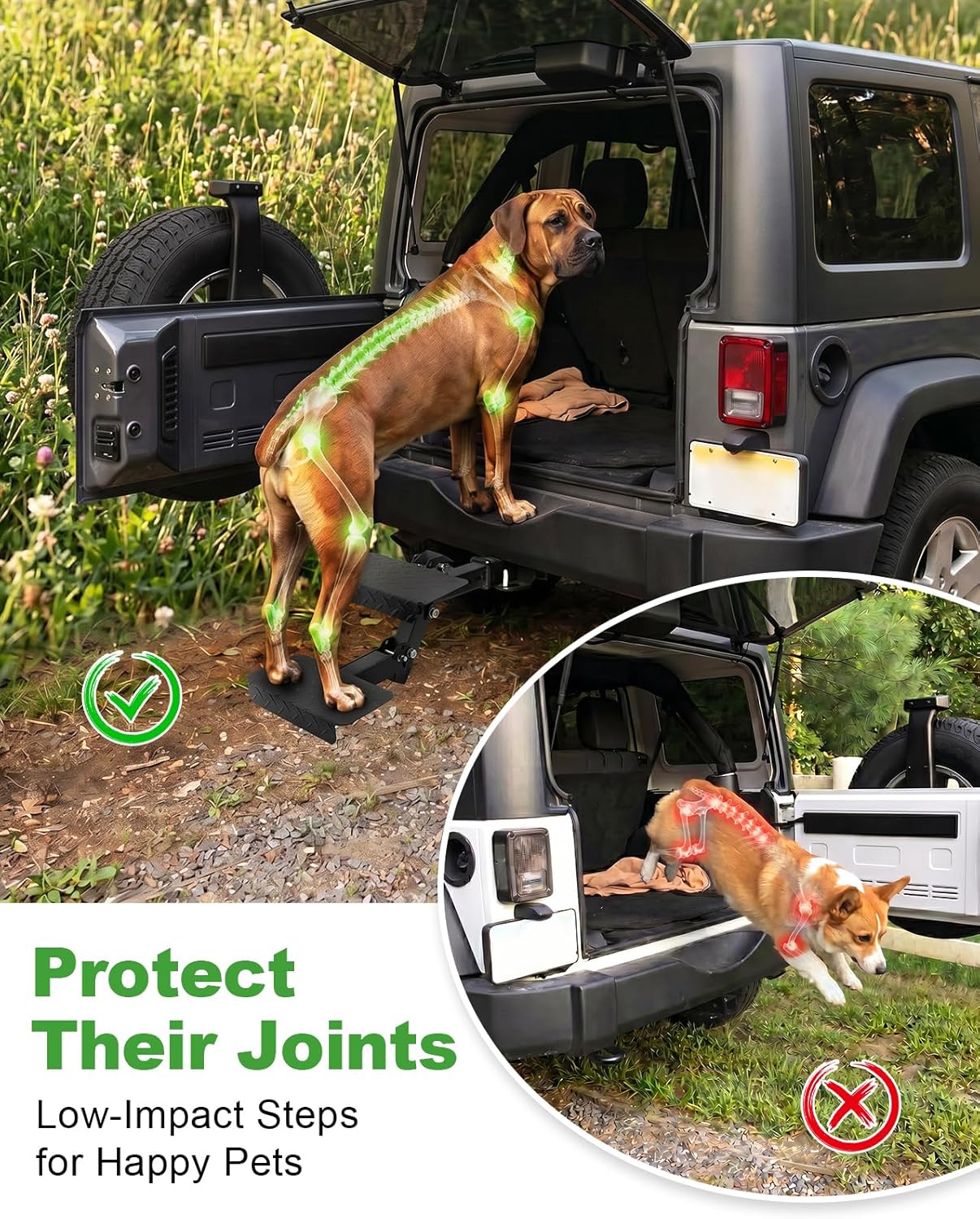 Hitch Step 2 Inch Receiver for SUV Truck RV, Heavy Duty 2 Step Dog Stairs with Adjustable Height, Foldable Dog Stairs & Dog Car Steps, Universal Trailer Hitch Step & Tow Hitch Step