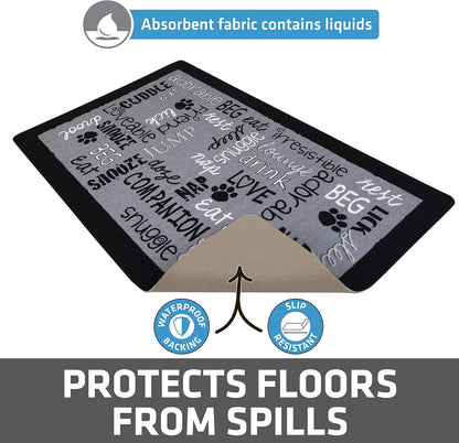 Drymate Pet Bowl Placemat, Dog & Cat Food Feeding Mat - Absorbent Fabric, Waterproof Backing, Slip-Resistant - Machine Washable/Durable (USA Made) (12” x 20”) (Indigo)