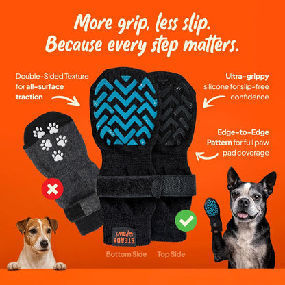 Anti-Slip Socks for Dogs - Breathable & Washable Non Slip Grippy Socks, Rubberized Paw & Adjustable Strap, Secure Fit to Prevent Slipping, Paw Protection for Senior Dogs, 4 Pack (Size XL)