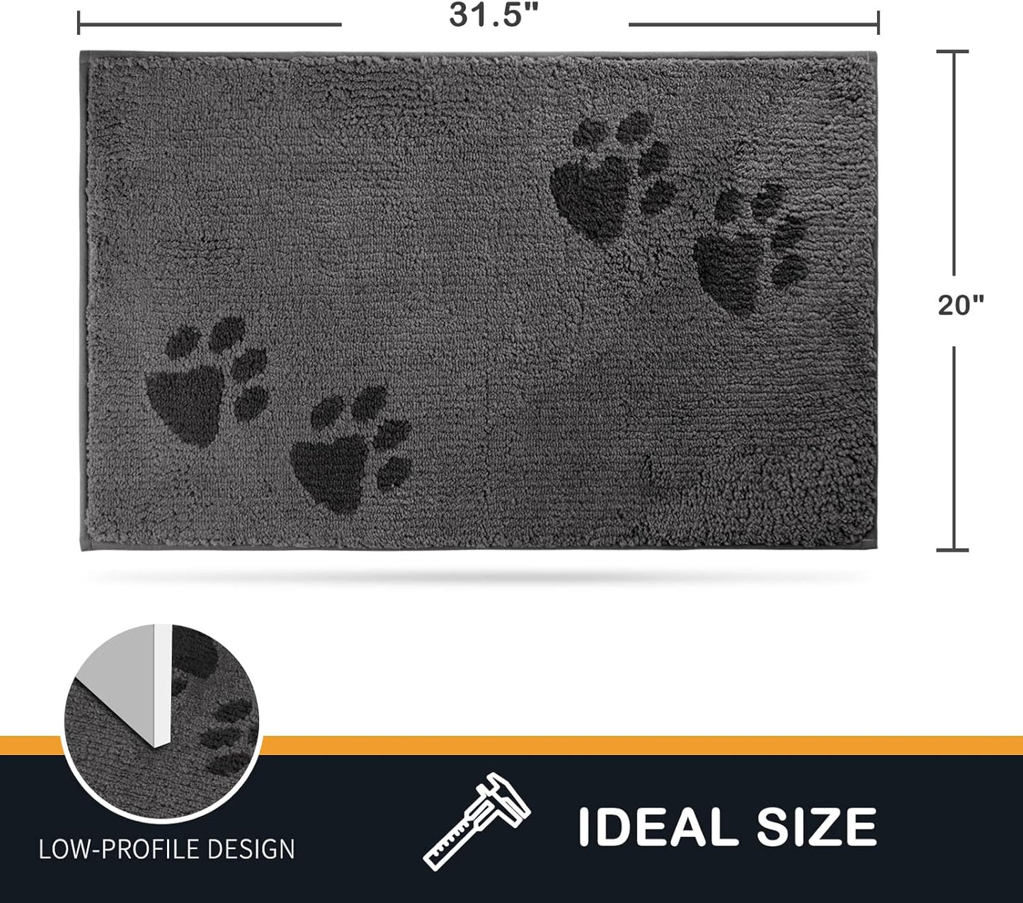 PURRUGS Dirt Trapping Door Mat 20" x 31.5", Non-Skid/Slip Machine Washable Microfiber Entrance Rug, Shoes Scraper, Dog Doormat, Super Absorbent Floor Mat for Muddy Wet Shoes and Paws, Grey