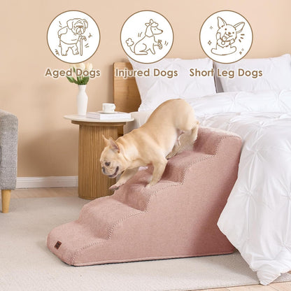 EHEYCIGA Curved Dog Stairs Ramp for High Beds 19.7" H, 4-Step Dog Steps for Small Dogs and Cats, Pet Stairs for High Bed Climbing, Non-Slip Balanced Pet Step Indoor, Grey