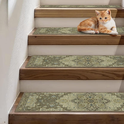sarben Non Slip Stair Treads for Wooden Steps 15PCS - 8"x30" Indoor Safety Carpet, Edging Mats with TPE Adhesive Backing, Pet and Elderly Friendly Stair Rugs (Taupe) - Colors A