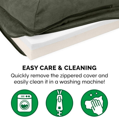 Furhaven Memory Foam Dog Bed for Large Dogs w/ Removable Bolsters & Washable Cover, For Dogs Up to 95 lbs - Two-Tone Plush Faux Fur & Suede L Shaped Chaise - Espresso, Jumbo/XL