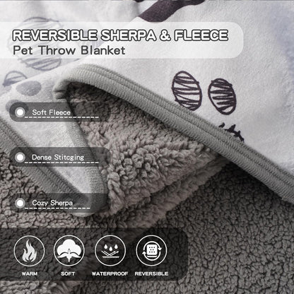 Waterproof Dog Blankets Pet Blanket 50"x60", Soft Fluffy Sofa Car Bed Protector, Reversible Sherpa Fleece Dog Blanket for Large Dogs (Dark Grey-Paws)