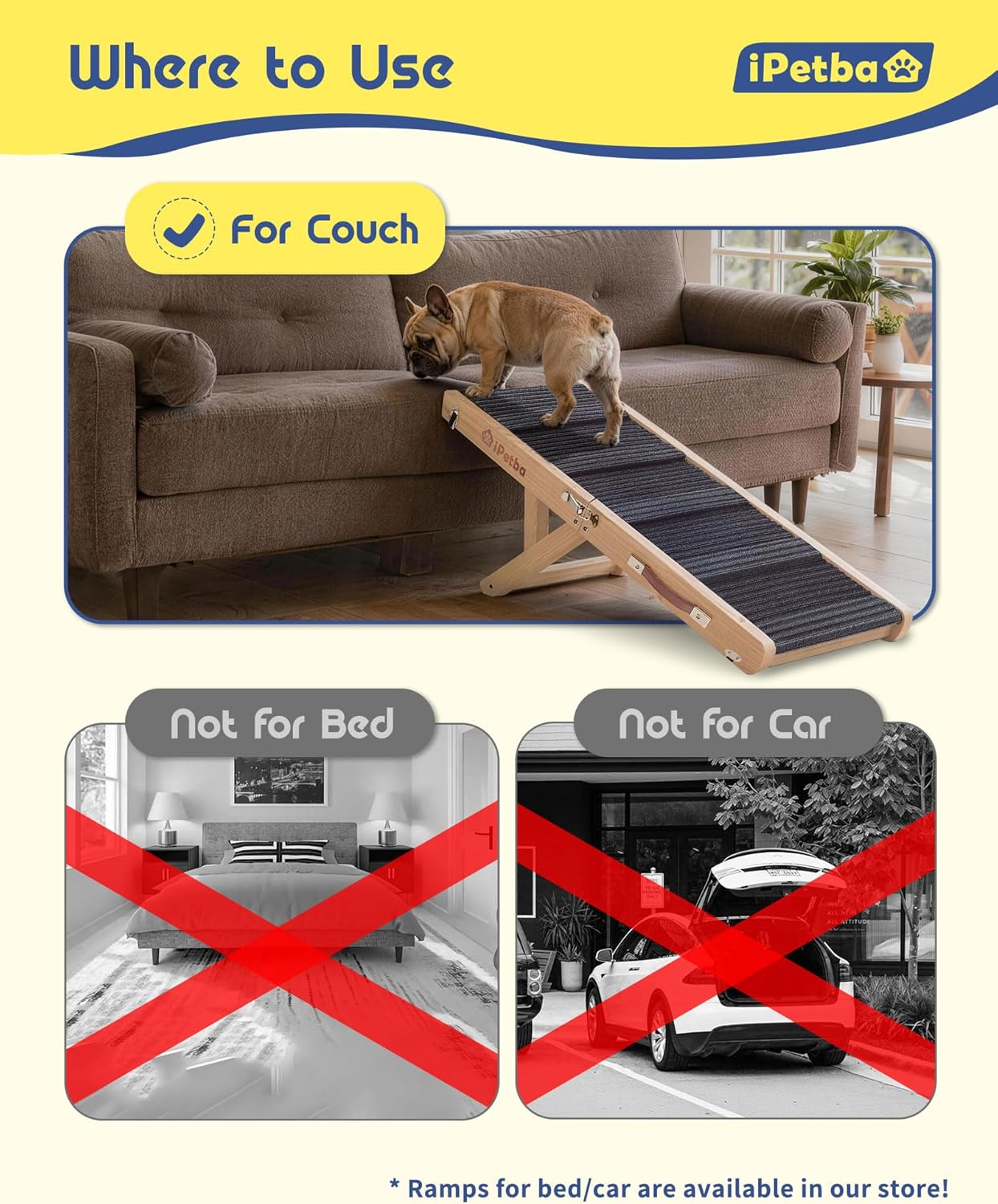 Dog Ramp for Couch - Joint & Spine Support for Small Dogs, 18" Adjustable Height, Anti-Slip & Foldable, Up to 35 lbs