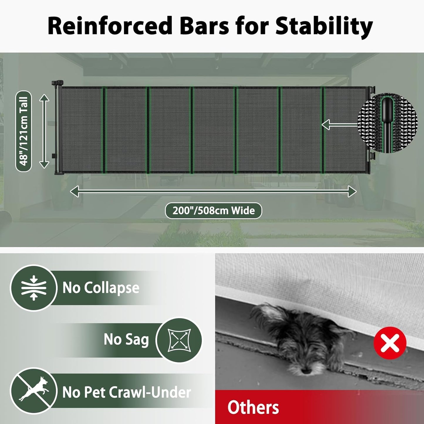 250" Reinforced Extra Wide Baby Gate Retractable Dog Gate, 21ft Extra Long Baby Gate Retractable Gates for Dogs, 48" Extra Tall Pet Gate Retractable Fence Outdoor Gate for Deck/Garage/Patio, Black