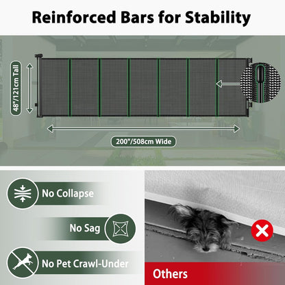 250" Reinforced Extra Wide Baby Gate Retractable Dog Gate, 21ft Extra Long Baby Gate Retractable Gates for Dogs, 48" Extra Tall Pet Gate Retractable Fence Outdoor Gate for Deck/Garage/Patio, Black
