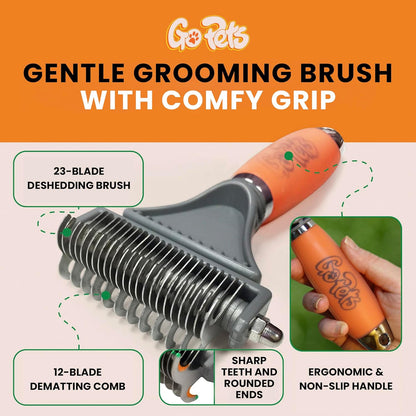 GoPets Self-Cleaning Slicker Brush for Dogs & Cats, Deshedding & Dematting Comb with Retractable Bristles, Undercoat Tool for Long Haired Dogs, Non-Slip Handle, Detangler for Mats & Shedding Fur