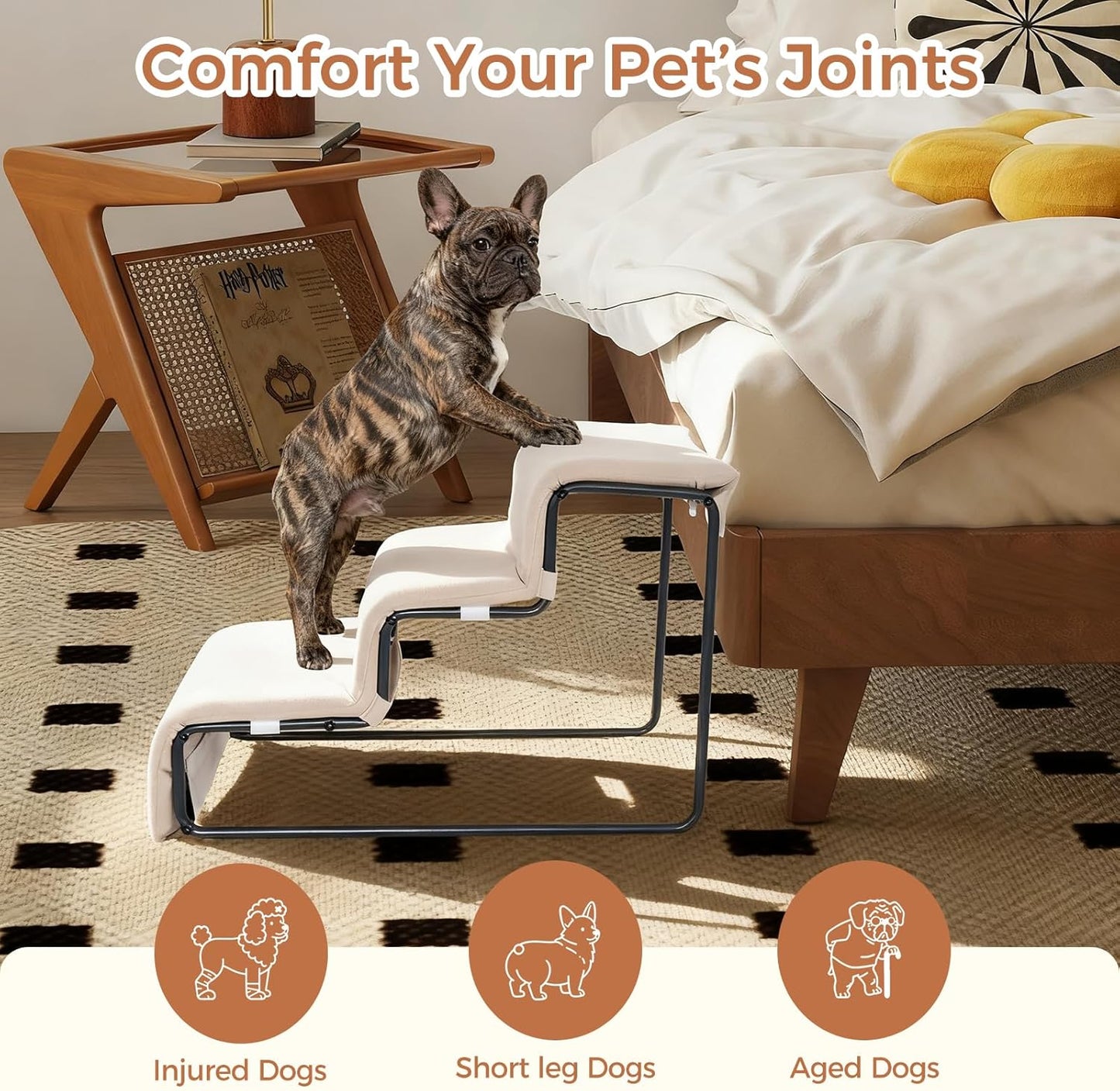 Dog Stairs for Small Dogs and Cats 14" H 3-Step Dog Steps for High Bed Couch and Sofa High-Density Foam Pet Stairs with Supporting Board Pet Steps with Non-Slip Bottom Washable Cover
