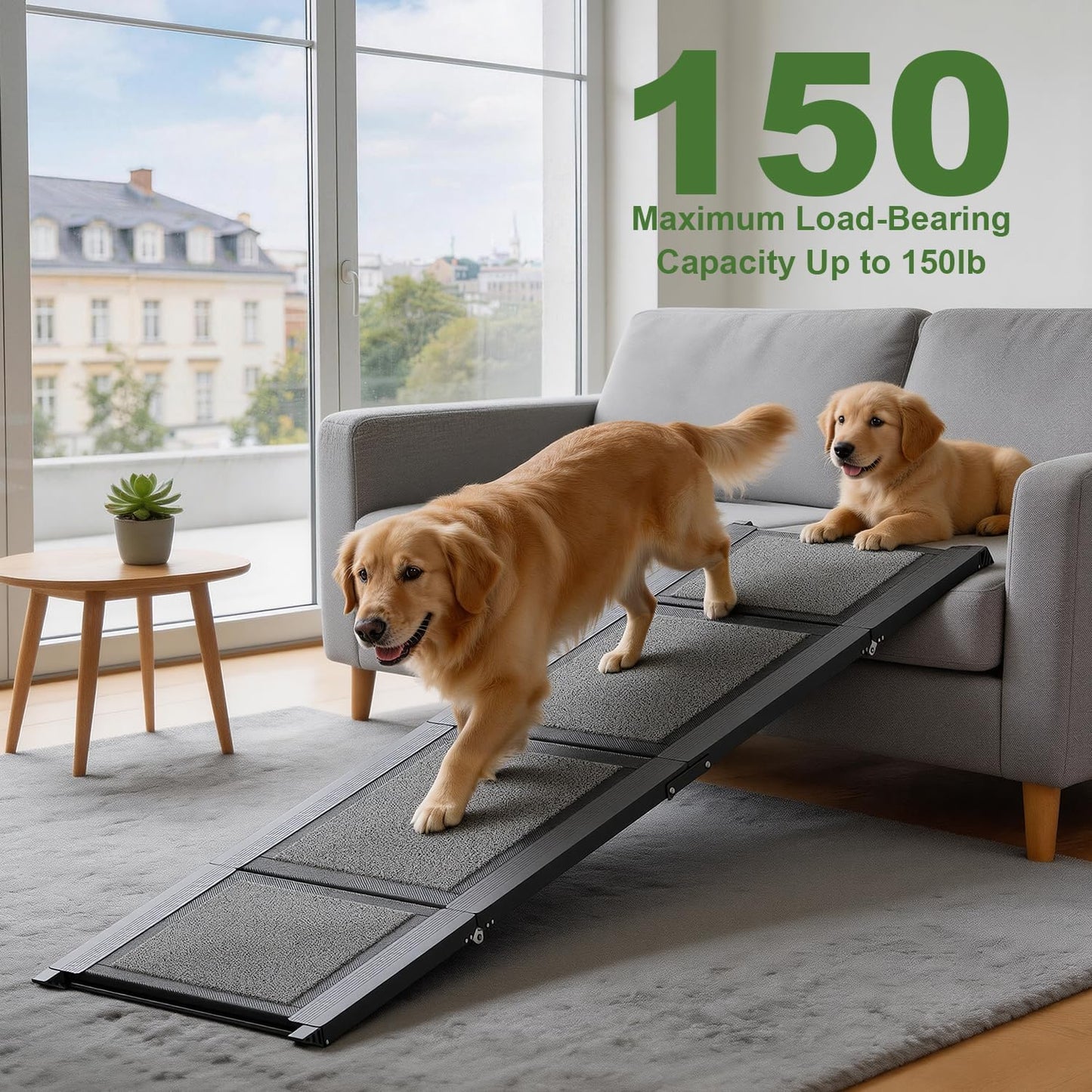 Foldable Dog Car Ramp Stairs, Lightweight Portable Pet Steps for Small, Medium & Large Dogs, Non-Slip SUV Dog Ladder for High Beds, Trucks & Cars, Supports Up to 150lbs