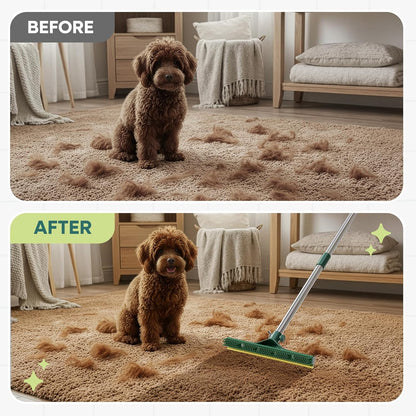 Carpet Rake for Pet Hair Removal, 60” Long Handle – Heavy-Duty Pet Hair Remover for Carpets, Rugs & Mats Cat Dog Fur Rakes Scraper Carpet Broom for Carpets with Copper Teeths
