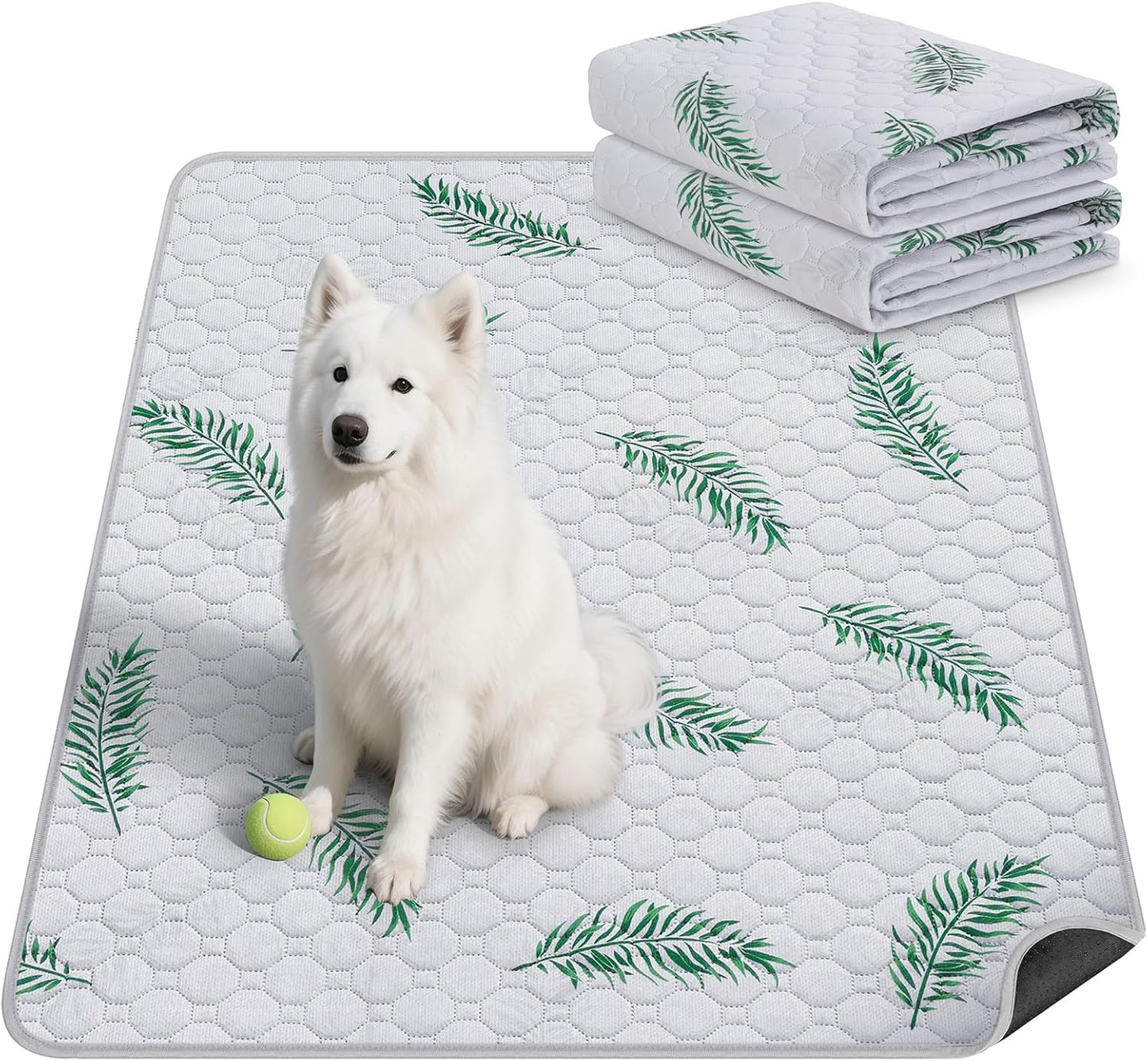 WanpeeGoo Washable Pee Pads for Dogs, 2Pack Reusable Puppy Pads, Super Absorbent & Leakproof Dog Pads, Anti-Slip Dog Pee Pads for Puppy Training & Incontinence, Feather Pattern 36"x41"