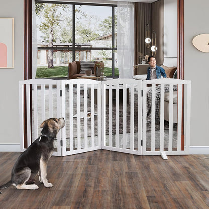 ZJSF Foldable Freestanding Indoor Dog Gate for House Wood White Long Pet Gates Dog Fence for Stairs Puppy Gates for Hallways,Pet Fence, Puppy Gate,Support Feet Included 24 "Height-3 Panels