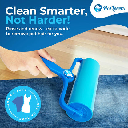 PetLovers EzRoll Reusable Lint Roller - Sticky for Life & Multi-Purpose Pet Hair, Dust, & Lint Remover for Clothing, Upholstery, & Cars - Sustainable, Washable & Efficient