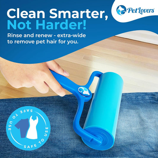 PetLovers EzRoll Reusable Lint Roller - Sticky for Life & Multi-Purpose Pet Hair, Dust, & Lint Remover for Clothing, Upholstery, & Cars - Sustainable, Washable & Efficient