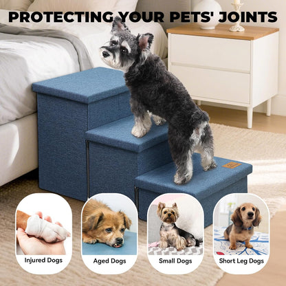 Zerbuger Wider Dog Ramp for High Bed with Storage 18" H, Foldable Dog Stairs for Small Medium Large Older Senior Animal, Sturdy Dog Step for Climbing Bed or Couch, Arthritis-Friendly (Gray, No Condo)