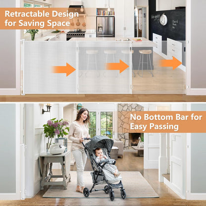 48" Extra Tall Retractable Dog Gate Indoor Prevent Your Baby/Dog/Cat from Jumping Over 55" Wide Extra Tall Retractable Baby Gate for Doorway Mesh Gates for Kids or Pets Puppy Gates for the House, Gray