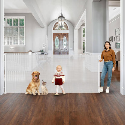 48" Extra Tall Retractable Dog Gate Indoor Prevent Your Baby/Dog/Cat from Jumping Over 55" Wide Extra Tall Retractable Baby Gate for Doorway Mesh Gates for Kids or Pets Puppy Gates for the House, Gray