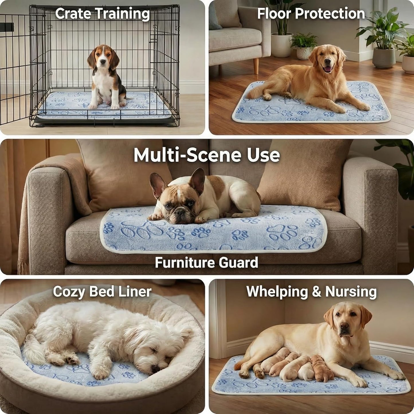 Qeils Reusable Puppy Pads, 2 Pack Washable Pee Pads for Dogs, Waterproof Non Slip Wee Wee pad, Absorbent and Leakproof Training Mats for Potty, Crate, Playpen, Bed, Sofa, 18"x 24"