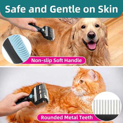 3-IN-1 Pet Grooming Tool - Undercoat Rake, Dematting Comb & Deshedding Brush for Cats & Dogs - Removes Mats, Tangles & Loose Fur, Reduces Shedding & Prevents Hair Mess (Pink)