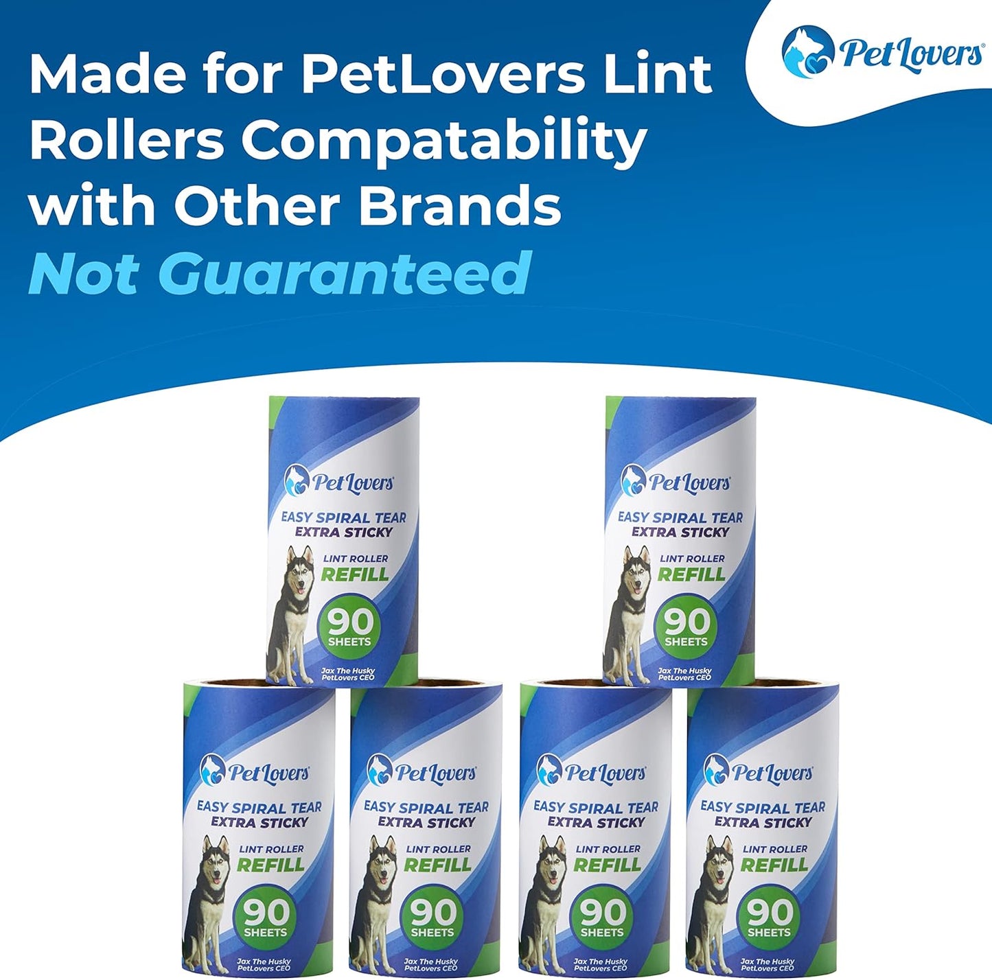 PetLovers Extra Sticky Lint Roller Single Unit 90 Sheets for Pet Hair Removal, Dog and Cat Lint Remover (1 Pack)