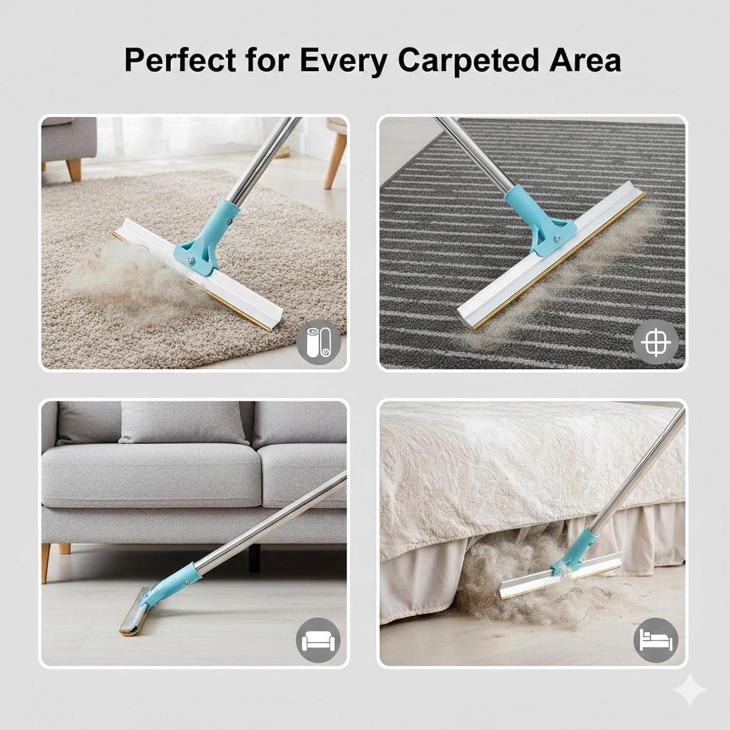 Telescopic Carpet Rake for Pet Hair, 36-55" Adjustable Rug Rake to Remove Dog Cat Hair & Fluff Matted Carpet, Stand Up Cleaning Tool for Under Furniture
