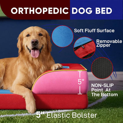 Comfort Expression Orthopedic Dog Bed for Extra Large Dogs 42x30 Inch, Waterproof Egg Crate Foam XL Pet Bed with Removable Bolsters, Dog Couch with Washable Cover & Non-Slip Bottom, Grey - Colors B