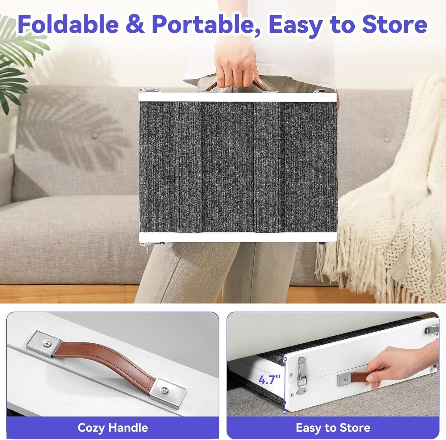 2026 Upgraded Dog Ramp for Couch, Foldable Small Dog Ramp for Sofa, 4 Adjustable Height from 13'' to 21", Portable Stable Pet Steps with Non-Slip Pad, Pet Ramps Use for Sofa Couch Stairs