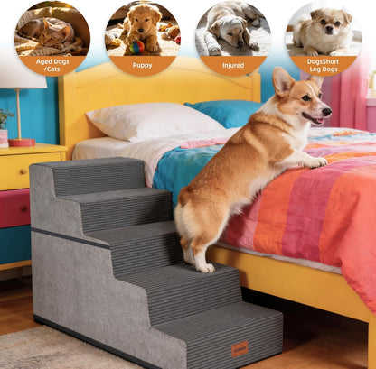 Dog Stairs for Small Dogs, 13.5" H, 3-Step Pet Steps for Couch Sofa and Chair, Non-Slip Balanced Pet Ramp for Medium Cats,Indoor Dog Ladder, Grey