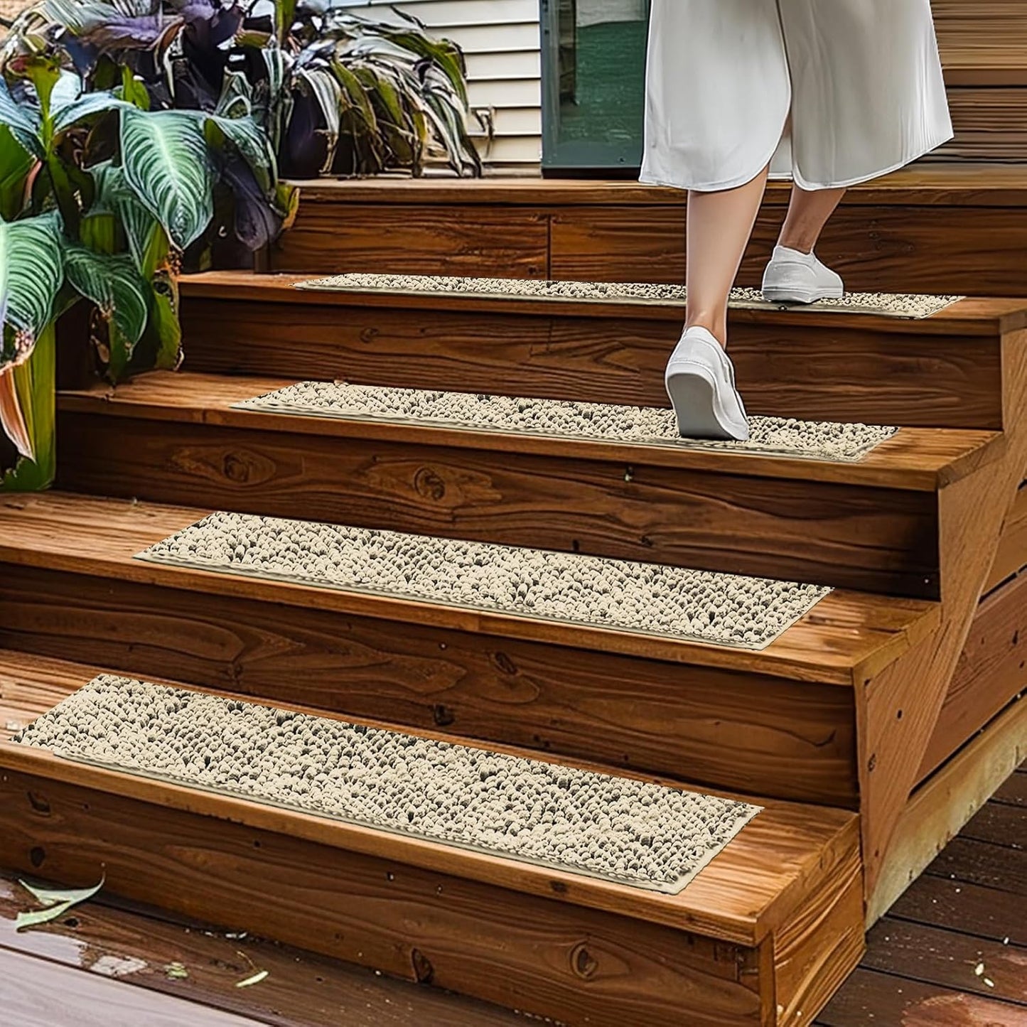 Muddy Mat® Pack of 4 - Soft Chenille Stair Treads Non-Slip Reusable, Super Absorbent Stair Treads for Wooden Steps, Tile & Marble Floor, Easy to Install & Machine Washable - Grey 30'' x 7''