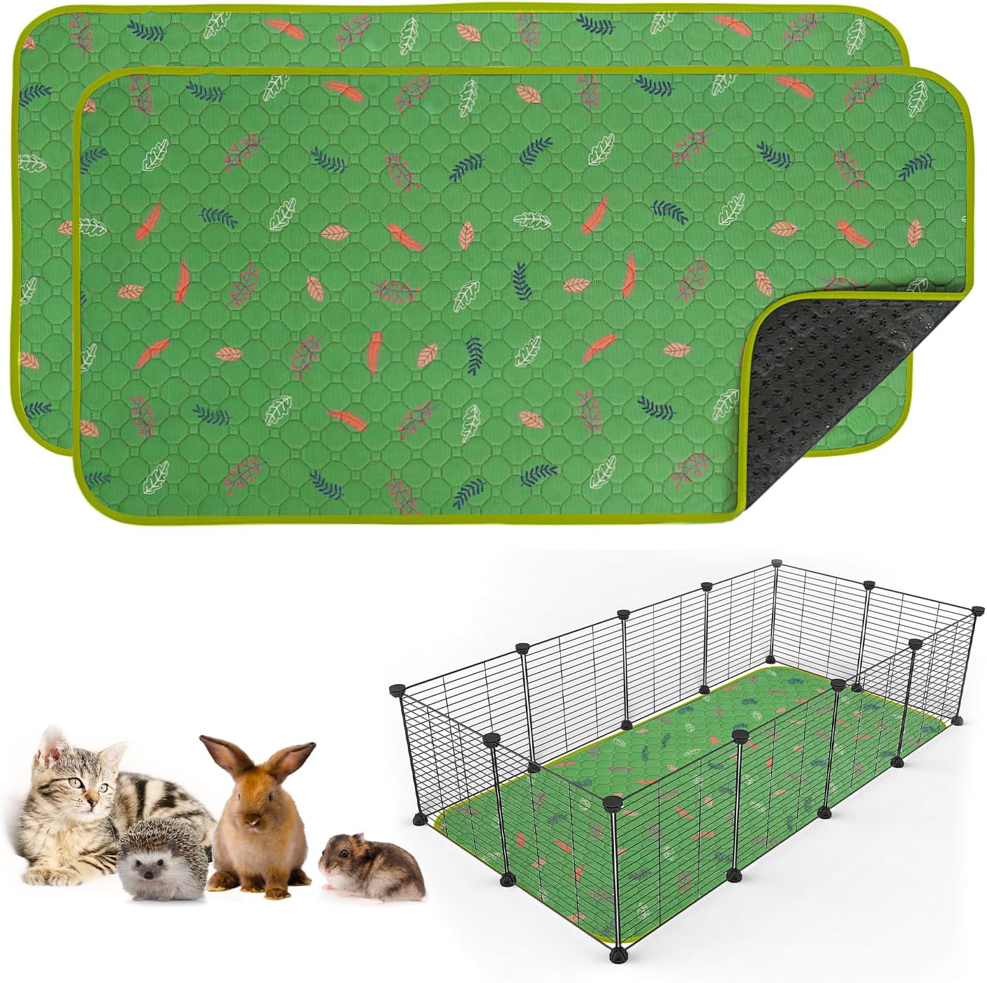 Sunheir Washable Pee Pads for Dogs Large 48" x 48" 2-Pack Reusable Puppy Pads Pet Training Pads, Absorb Dog Mats, Whelping Pad, Non-Slip Protects Against Urine Leakage (Leaves - Deep Grey, 48x48)