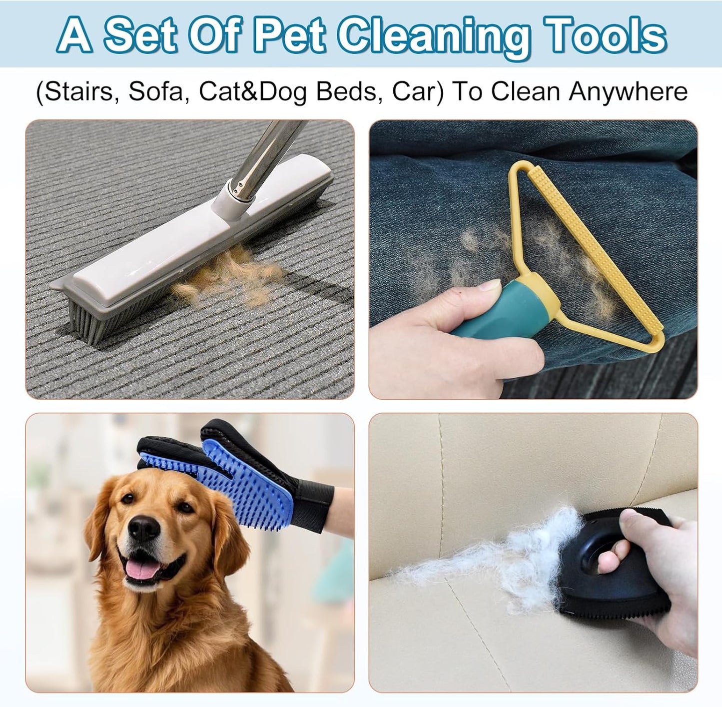 Enmaipet Carpet Rake for Pet Hair Removal, Reusable Pet Hair Remover with 48” Adjustable Long Handle, Pet Hair Remover Gloves, Dog Hair Rake Brush for Rugs, Mats, Couch, Furniture