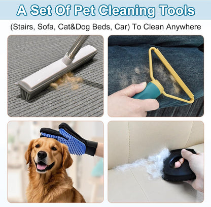 Enmaipet Carpet Rake for Pet Hair Removal, Reusable Pet Hair Remover with 48” Adjustable Long Handle, Pet Hair Remover Gloves, Dog Hair Rake Brush for Rugs, Mats, Couch, Furniture