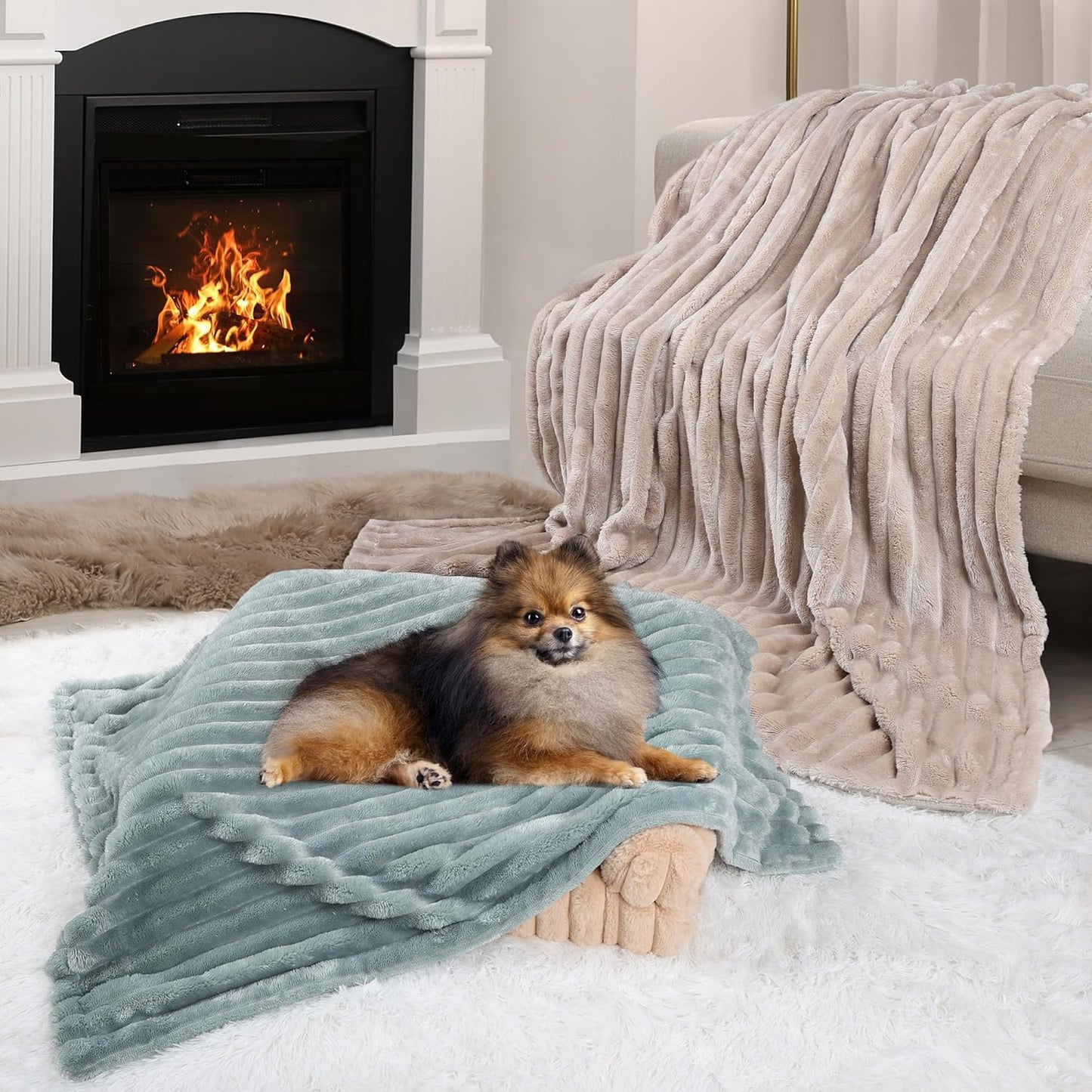 Waterproof Dog Blanket for Large Dogs - Washable Cat Blankets for Couch Bed Protection, Super Soft Calming Reversible Pet Blanket for Pet Kitten Puppy (Green, 50"x60")