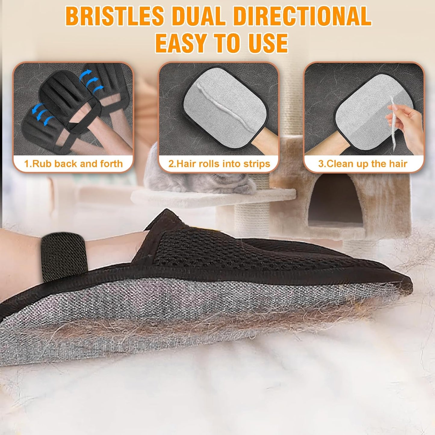 Upgrade Pet Grooming Gloves, Grooming Gloves for Dogs, Cats, Rabbits & Horses with Long and Short Hair, Efficient Pets Hair Remover Mittens - 1 Pair (Blue)