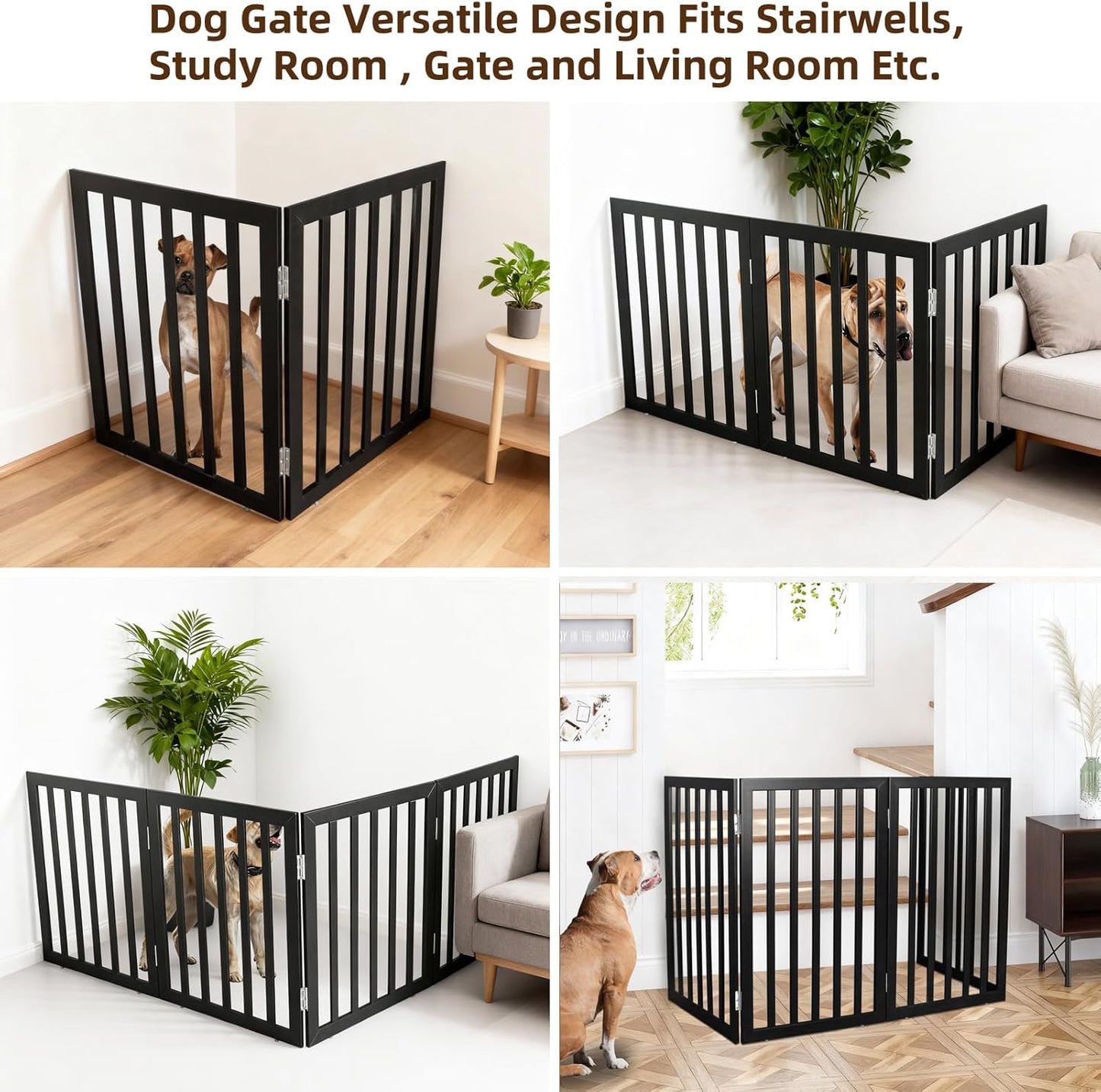 ZJSF Freestanding Indoor Dog Gate for House Foldable Wood Brown Puppy Gate for Doorways Pet Gate for Stairs Extra Wide Pet Fence 24" Height 2 Panels