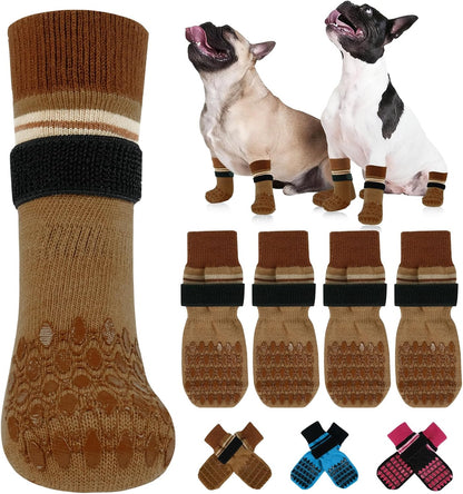 Kuoser Non Slip Dog Socks for Hardwood Floors, 4Pack Anti-Slip Dog Grippy Socks to Prevent Licking Paws, Dogs Booties Paw Protectors with Double-Sided Traction for Small Medium Large Senior Dogs, XS