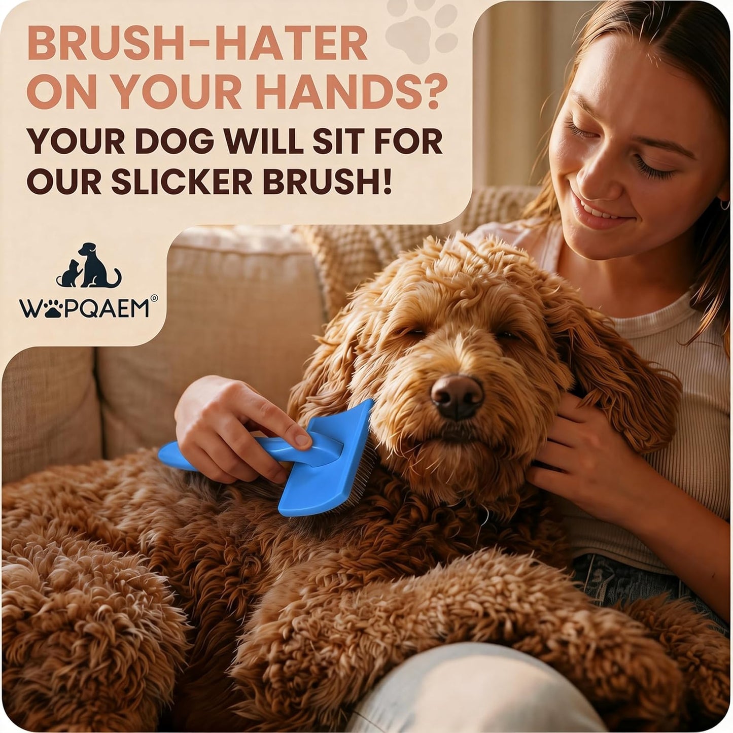 Slicker Brush for Doodles and Poodles - 2-Piece Solid Wood Dog Grooming Set with Extra Long Pin Dematting Tool and Metal Comb for Curly, Matted & Thick Hair, Purple