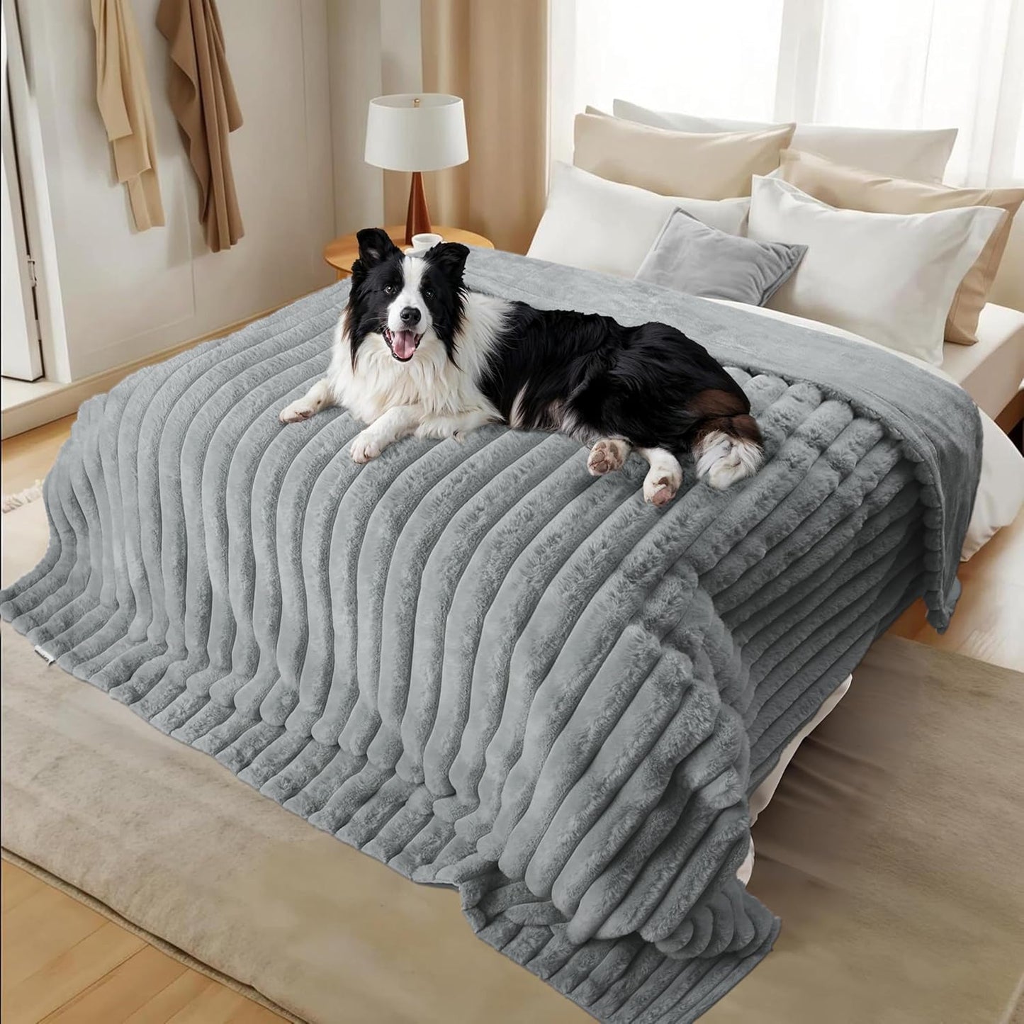 Waterproof Dog Blanket for Large Dogs - Washable Cat Blankets for Couch Bed Protection, Super Soft Calming Reversible Pet Blanket for Pet Kitten Puppy (Green, 50"x60")