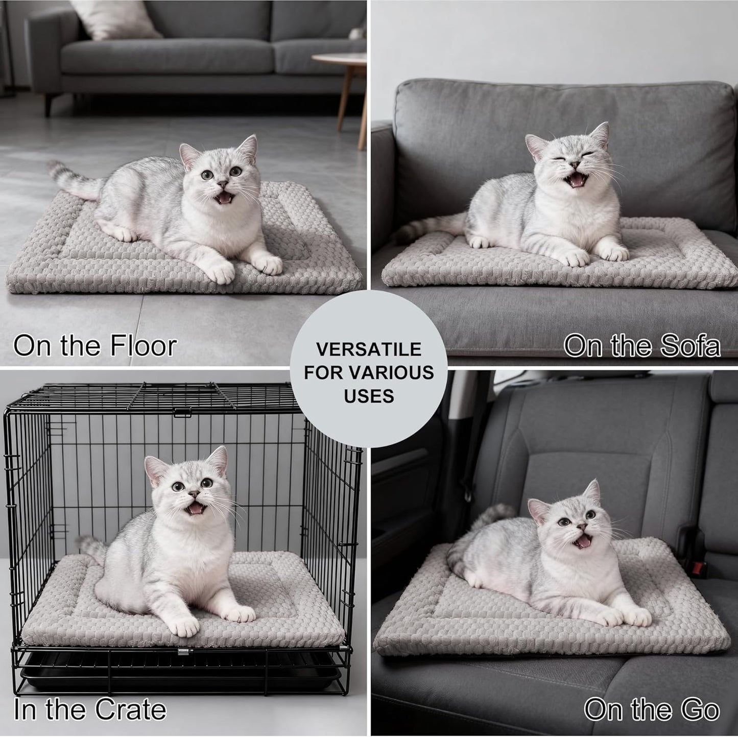 Dog Bed Mat, Reversible Crate Pad & Cute Dog Bed - Machine Washable Kennel Mat with Ultra Soft for Small Dogs (Cool/Warm), 24" x 18", Grey&Star