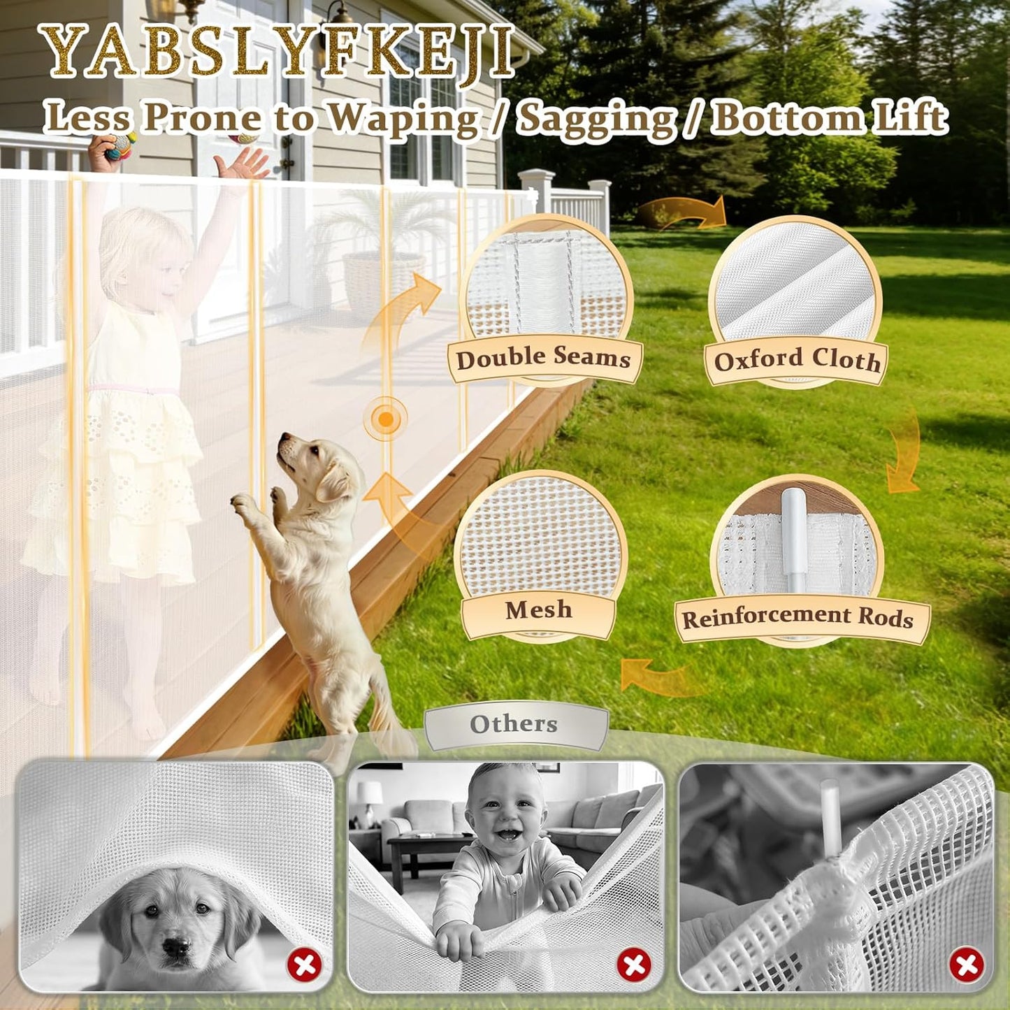Retractable Baby Gates Extra Wide 200 Inch, 42 Inch Tall Mesh Dog Gate with Reinforcement Rods, Hardware Mounted Safety Gate for Large Openings, Stairs, Garage, Deck, Driveway, Indoor Outdoor, Black
