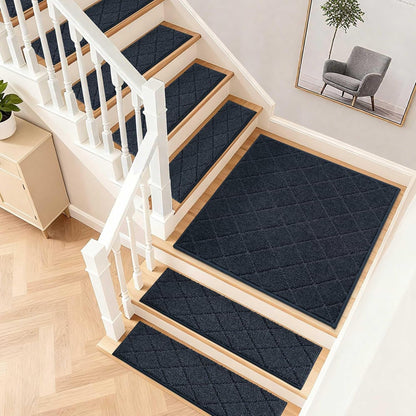 COSY HOMEER Edging Stair Treads Non-Slip Carpet Mat 28inX9in Indoor Stair Runners for Wooden Steps, Edging Stair Rugs for Kids and Dogs, 100% Polyester TPE Backing (7pc, Beige)