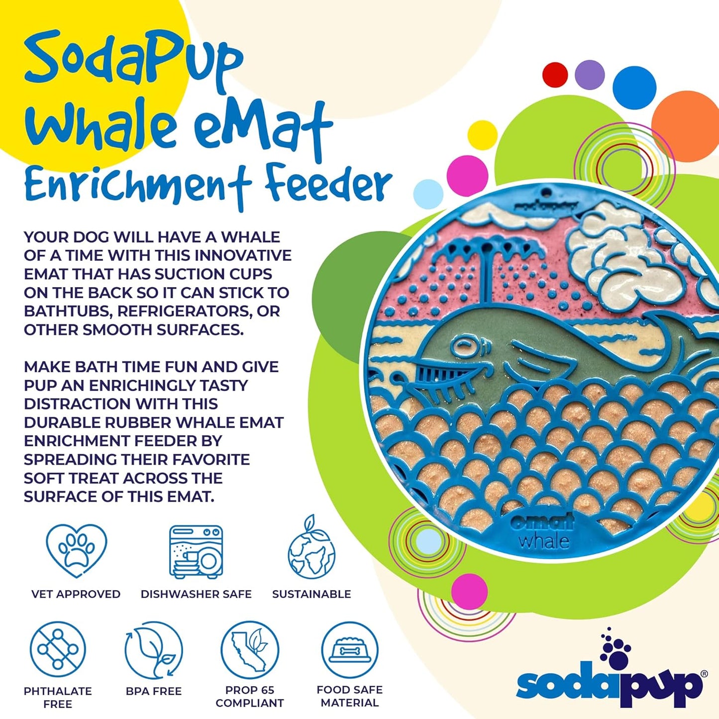 SodaPup Duckies eMat – Durable Lick Mat Feeder with Suction Cups Made in USA from Non-Toxic, Pet-Safe, Food Safe Rubber for Mental Stimulation, Digestive Health, Avoid Overfeeding, Calming, More