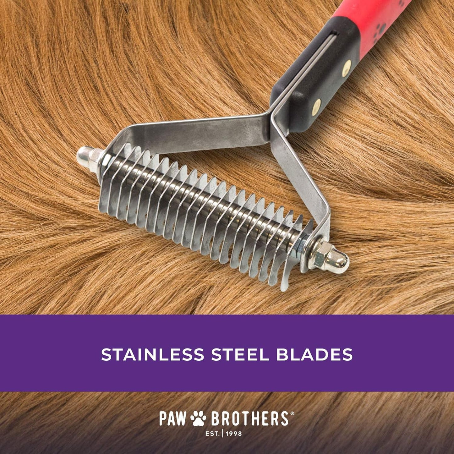RYAN'S PET SUPPLIES Paw Brothers 13-Blade Coarse Double Wide Dematting Undercoat Rake for Dogs and Cats, Professional Grade, Dog Shedding Brush, Stainless Steel Blades, Rounded Gentle Teeth