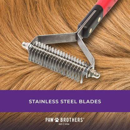 RYAN'S PET SUPPLIES Paw Brothers 13-Blade Coarse Double Wide Dematting Undercoat Rake for Dogs and Cats, Professional Grade, Dog Shedding Brush, Stainless Steel Blades, Rounded Gentle Teeth