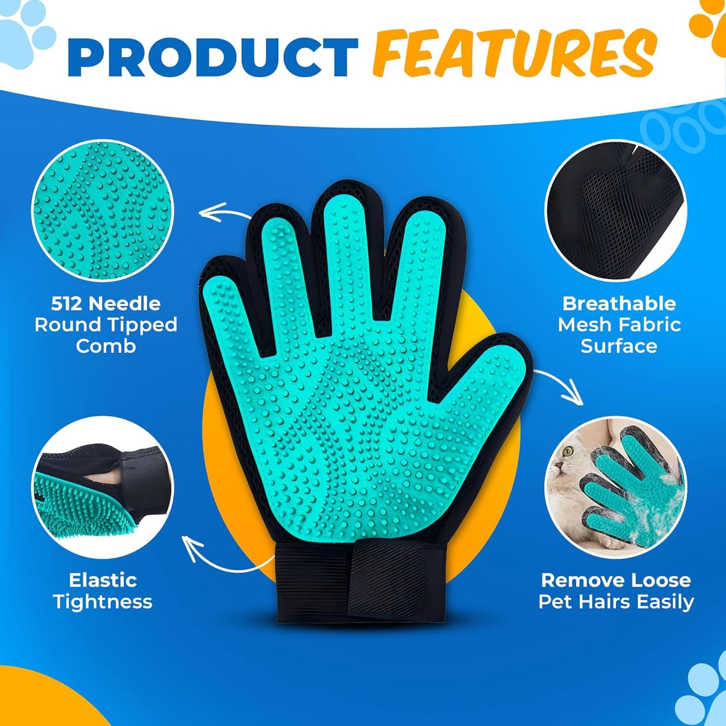 Pet Hair Removal Glove for Dogs & Cats – Dog Grooming Gloves for Shedding, Pet Hair Remover Glove – Pet Grooming Gloves, Cat Grooming Gloves & Cat Brush Glove (Glove + Finger Toothbrush Kit)