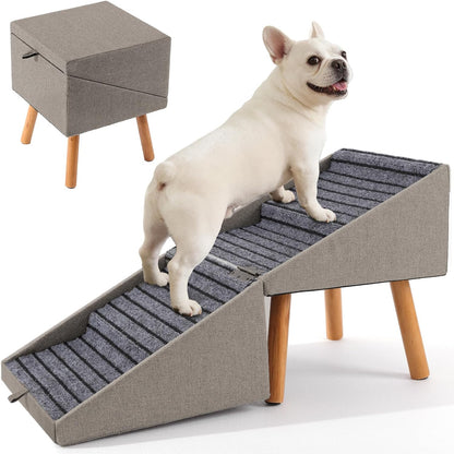 17.13" H Split Ottoman Dog Ramp for Couch and Bed, Non Slip Dog Stairs for Small Medium Large Dogs Cats Puppy, Joint Support 2 in 1 Foldable Wooden Pet Steps for Senior/Injured Dogs, Space Saving