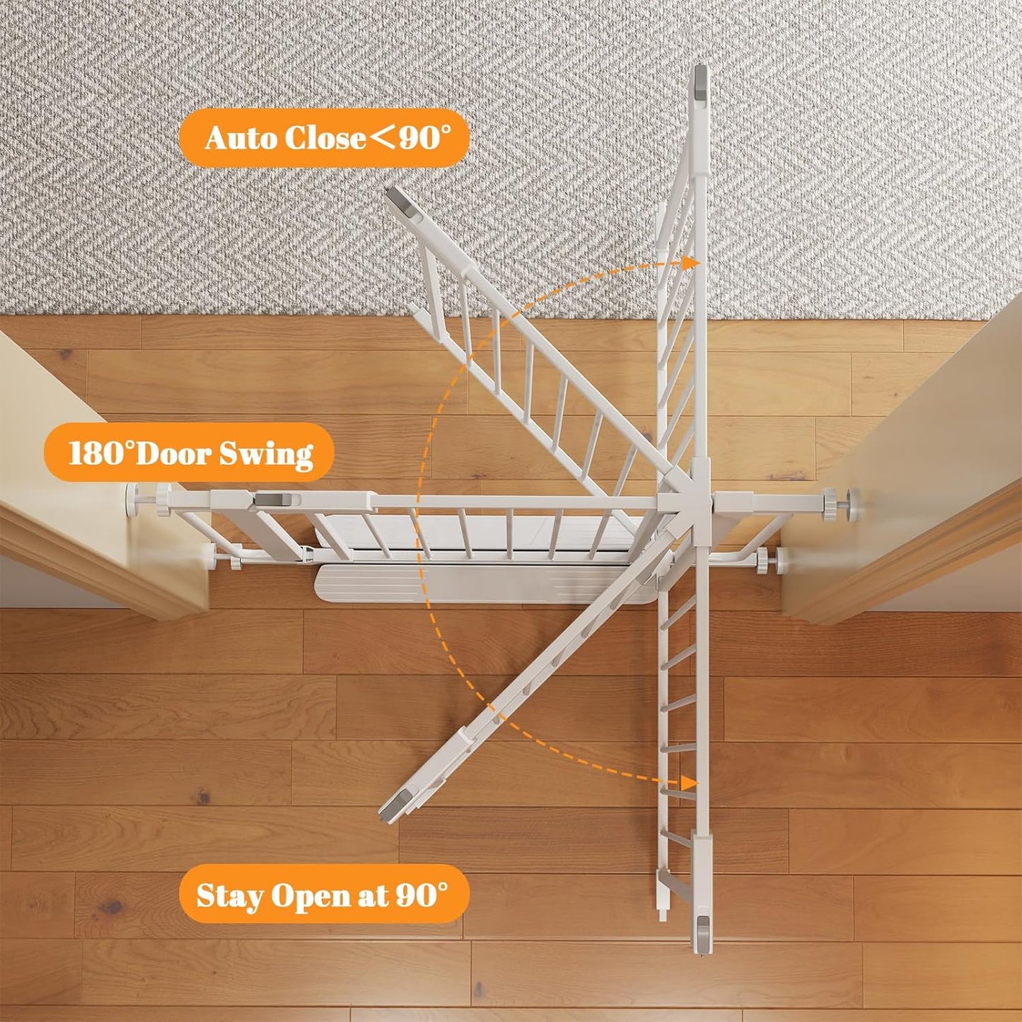 Extra Wide Baby Gate with Door 53.4-62 Inch Pressure Mounted, Auto Close Child Baby Gates for Doorways No Drill, Walk Through Dog Gate Indoor for The House, White