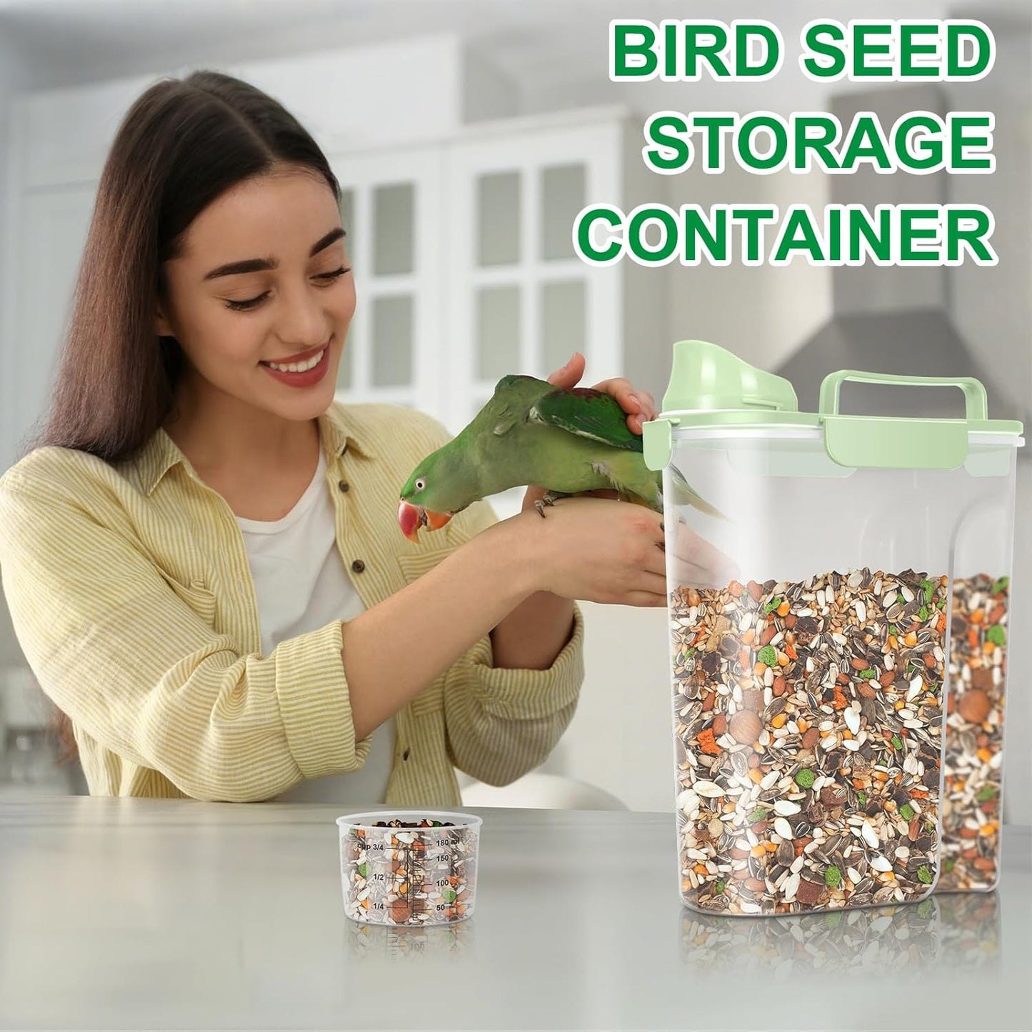 TBMax Dog Food Storage Container 5-7 lbs, Airtight Cat Food Container with Larger Spout & Measuring Cup, Portable Pet Food Storage Dispenser for Small Animal Kibble Storage, Bird Seed Container